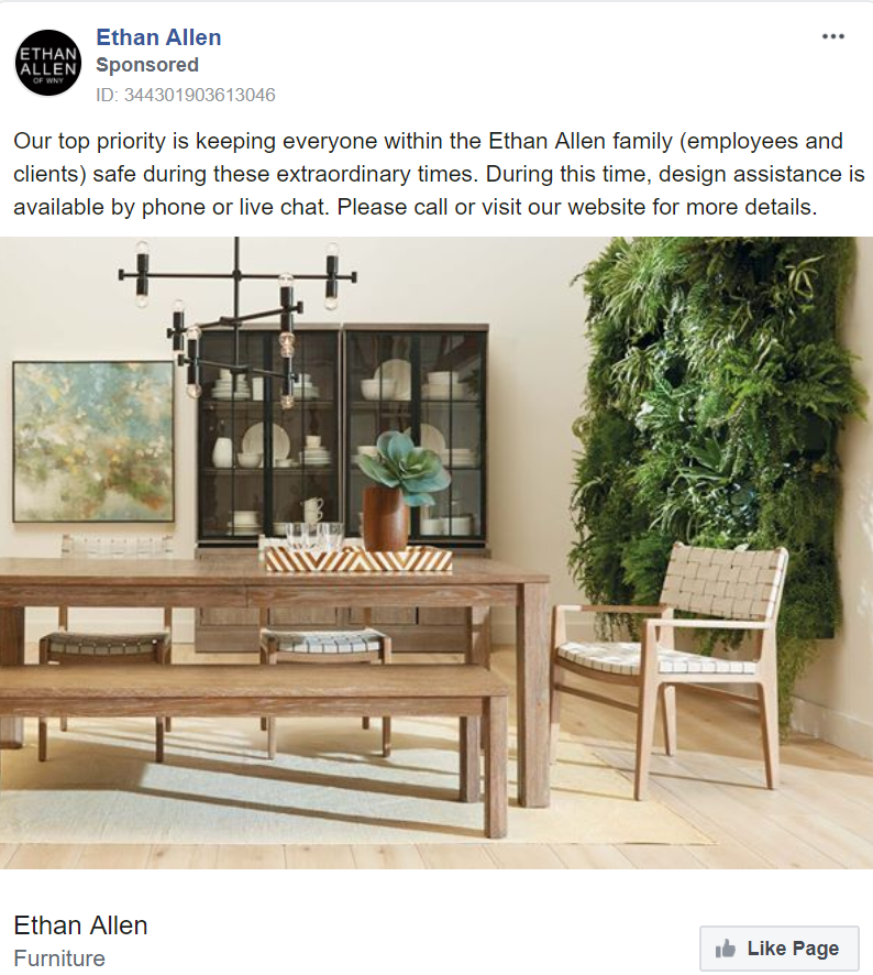Ethan Allen furniture advert